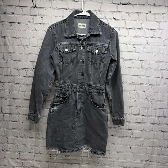 Etica Grey Denim Shirt Dress long sleeves size XS - Picture 2 of 11